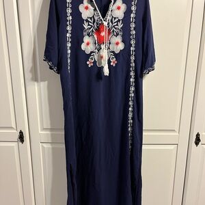 Embroidered Navy Maxi Dress